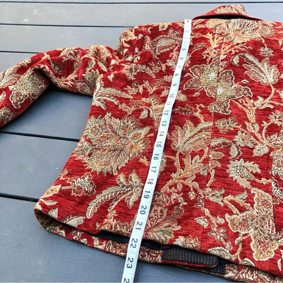 Woven Tapestry Jacket Handmade Jacquard Coat Red Floral Small Mary Lynn O’Shea - Picture 12 of 13